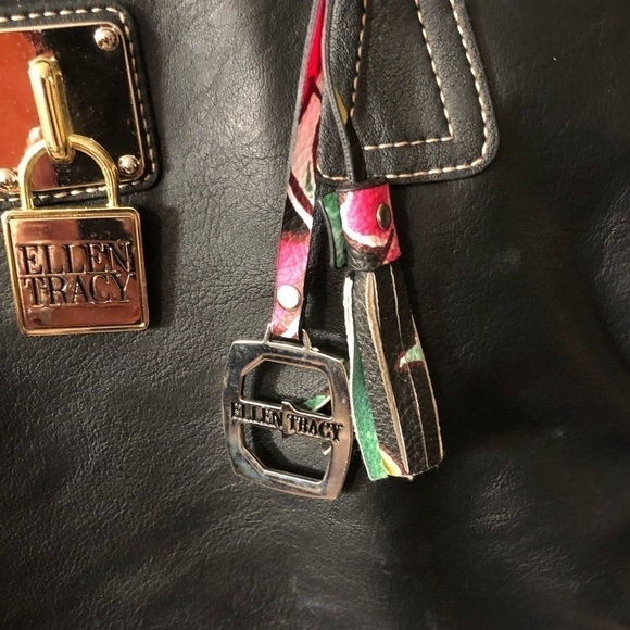 Ellen Tracy Black With Floral Print Purse EUC - Picture 3 of 8